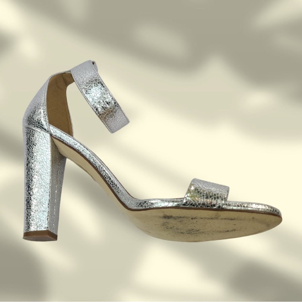 J.Crew Lanie Crackled Silver Metallic Leather Heels w/ Ankle Strap - Picture 6 of 7